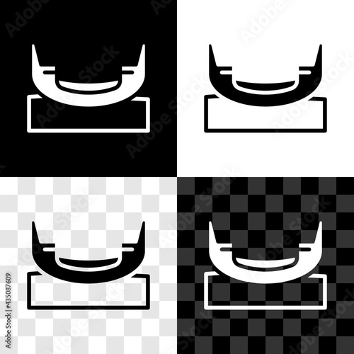 Set Boat swing icon isolated on black and white, transparent background. Childrens entertainment playground. Attraction riding ship, swinging boat. Amusement park. Vector
