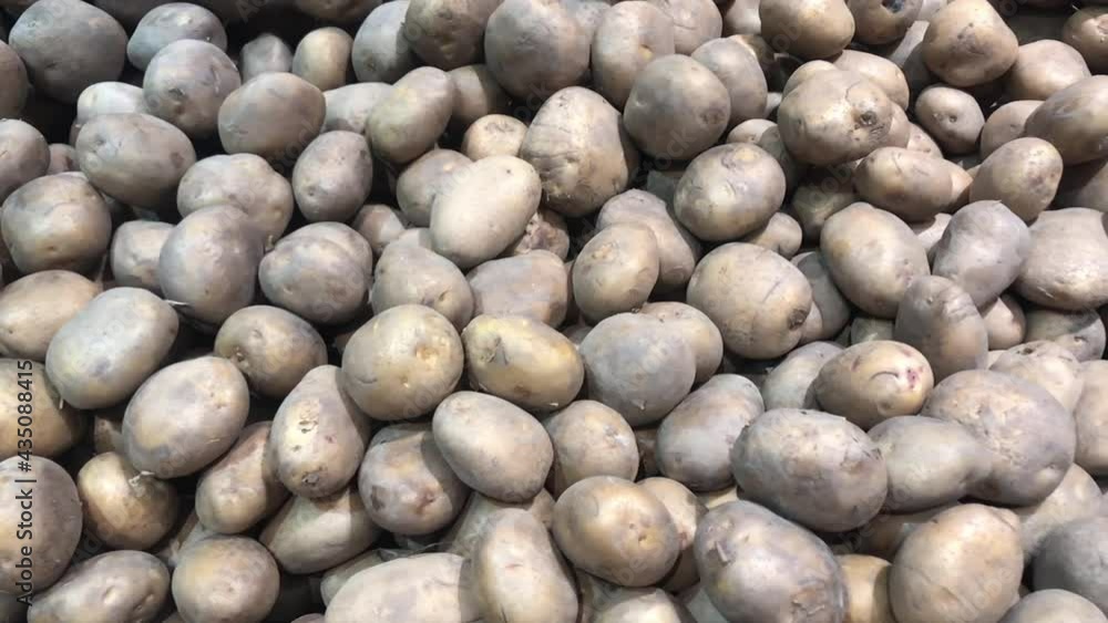a raw and fresh potatoes at the market. Panning footage. a raw and fresh potatoes at the market. Panning footage.