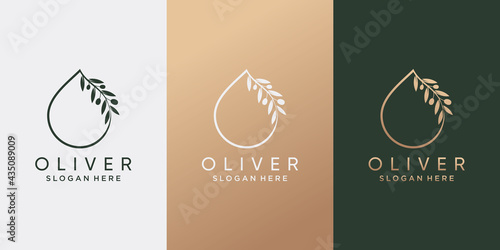 Olive oil, water drop, droplet logo and business card design.