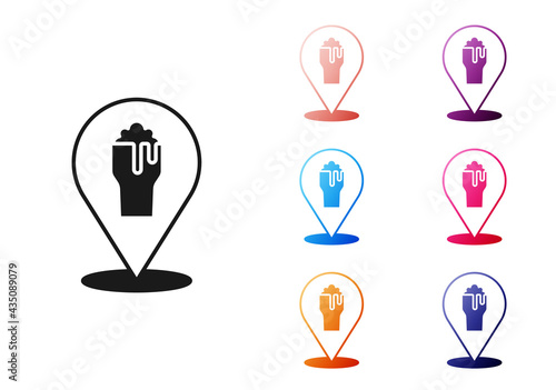 Black Alcohol or beer bar location icon isolated on white background. Symbol of drinking, pub, club, bar. Set icons colorful. Vector