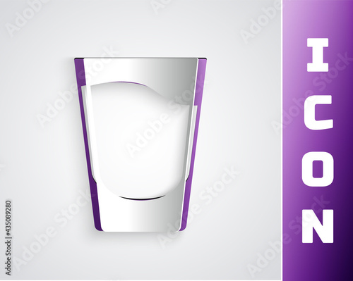 Paper cut Shot glass icon isolated on grey background. Paper art style. Vector