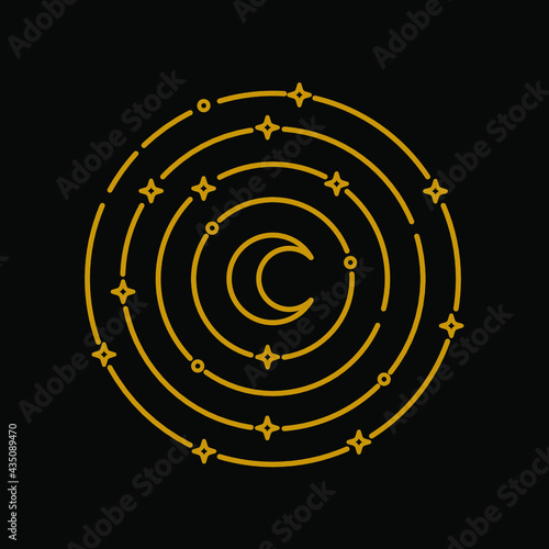 Moon and Star on Circle monoline illustration vector