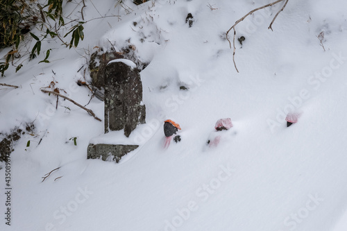 栃木県日光市 日光湯元温泉 雪の積もった温泉神社のお地蔵様 photo