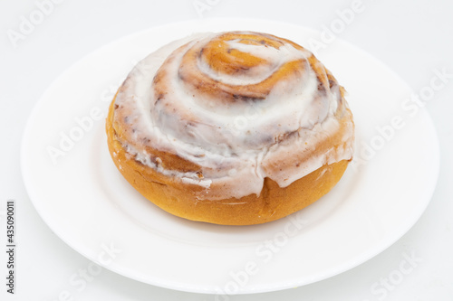 Delicious Homemade Cinnamon Roll on a White Plate