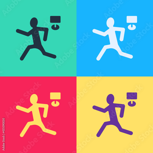 Pop art Murder icon isolated on color background. Body, bleeding, corpse, bleeding icon. Concept of crime scene. Vector