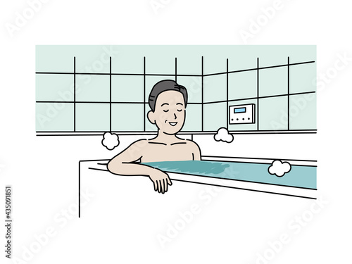 入浴する中高年の男性　お風呂　ミドル　イラスト素材