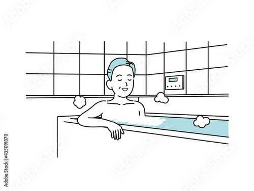 入浴する中高年の男性　お風呂　ミドル　イラスト素材