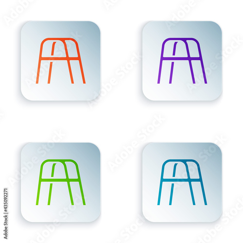 Color Walker for disabled person icon isolated on white background. Set colorful icons in square buttons. Vector