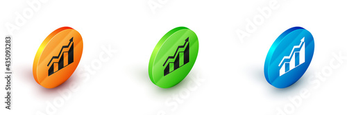 Isometric Financial growth increase icon isolated on white background. Increasing revenue. Circle button. Vector photo