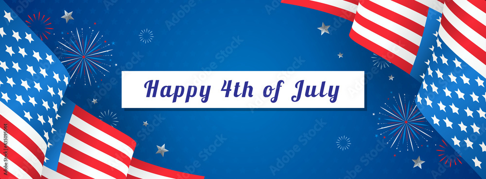 Happy 4th of July Banner Vector illustration. USA flag waving on star pattern background - obrazy, fototapety, plakaty 