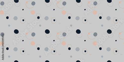 Doodle seamless pattern with blue, dark blue, beige stains on blue background