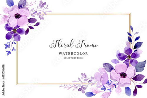 Purple floral frame background with watercolor