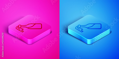 Isometric line Cocktail molotov icon isolated on pink and blue background. Square button. Vector