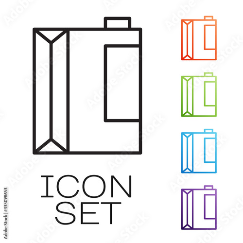 Black line Paper package for kefir icon isolated on white background. Dieting food for healthy lifestyle and probiotics fulfillment. Set icons colorful. Vector