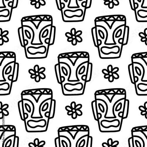 drawing of hand drawn hawaii tiki mask