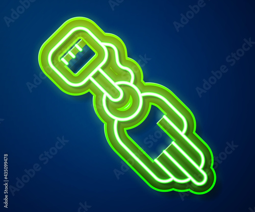 Glowing neon line Prosthesis hand icon isolated on blue background. Futuristic concept of bionic arm, robotic mechanical hand. Vector