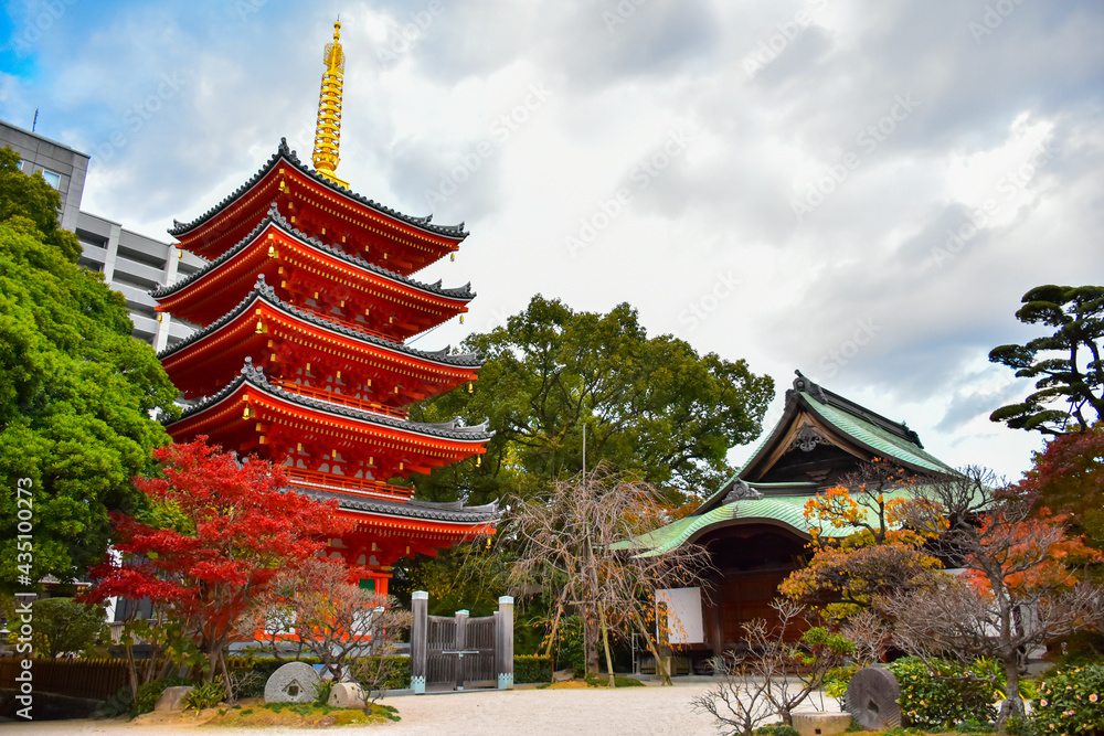 Beautiful Tocho-ji temple in Fukuoka, Japan. Old Japanese architecture. Beautiful Tocho-ji temple in Fukuoka, Japan. Old Japanese architecture.