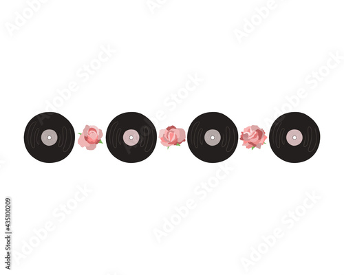 Vintage vinyl record and roses. Vintage. Music. Vector illustration for a postcard or poster.
