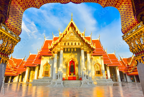 Beautiful Wat Benchamabophit or The Marble Temple. A majestic Buddhist temple . Bangkok, Thailand