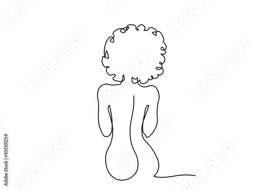 Beatiful naked Woman sitting back. One line drawing