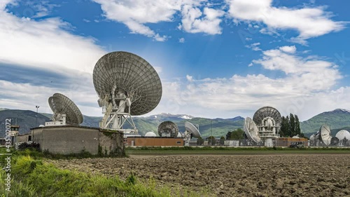 Timelapse of the Telespazio Space Center in Fucino. Satellite dish for satellites in orbit and telecommunication services. Abruzzo, Italy photo