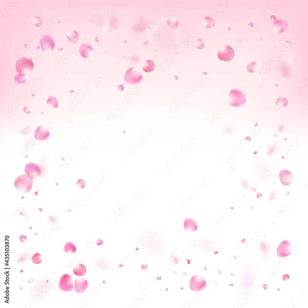 Rose Petals Flying Confetti. Windy Leaves Confetti Design. Falling