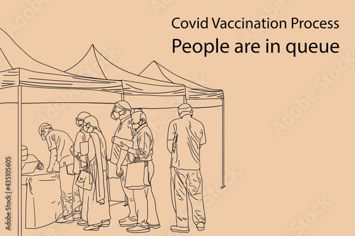 A long waiting queue of people during COVID-19 Vaccination
