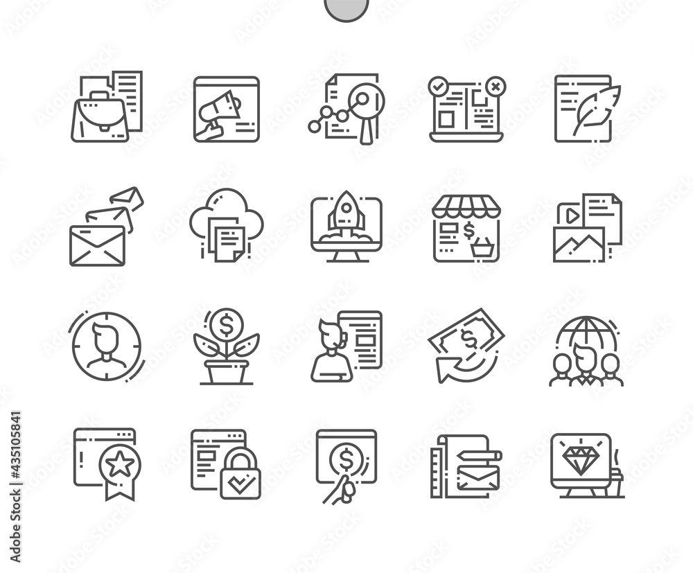 Online marketing. Creative startup. Branding, analytics, campaign, content, target, profit, growth and support. Pixel Perfect Vector Thin Line Icons. Simple Minimal Pictogram Online marketing. Creative startup. Branding, analytics, campaign, content, target, profit, growth and support. Pixel Perfect Vector Thin Line Icons. Simple Minimal Pictogram