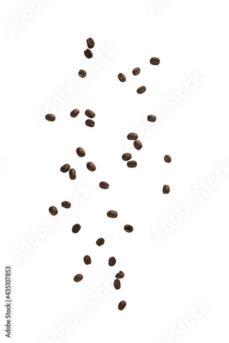 Coffee beans falling isolated on white background with clipping path.