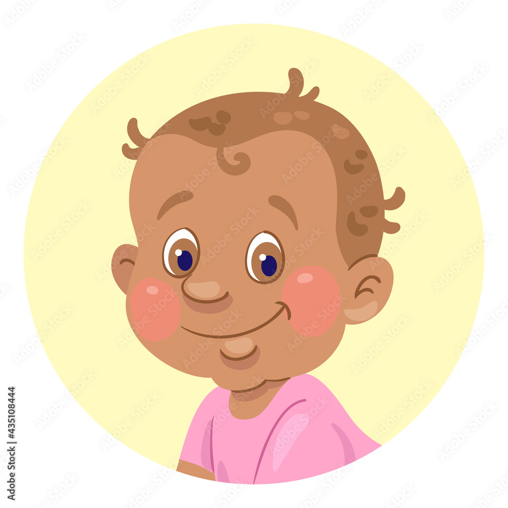Cute African American baby avatar icon. In the yellow circle. In cartoon style. Isolated on white background. Vector illustration Cute African American baby avatar icon. In the yellow circle. In cartoon style. Isolated on white background. Vector illustration