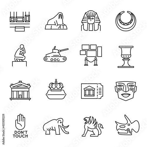 Monochrome simple museum art monuments icon set vector illustration antique culture
