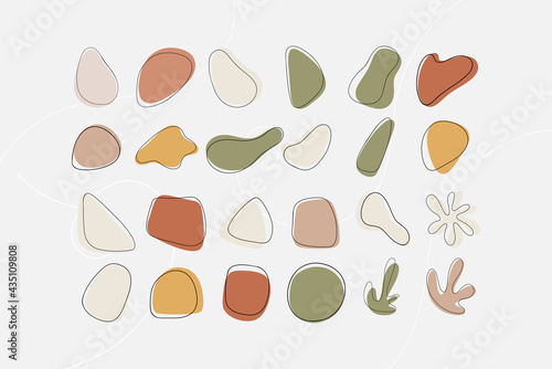 Big set of hand drawn abstract various shapes and line arts. Organic shapes. Warm earth colors. Terracotta, boho, minimal design.
