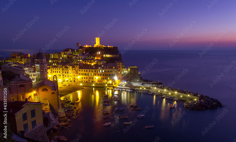 sunset scene near the sea coast of Vernazza, Cinque Terre. Italy