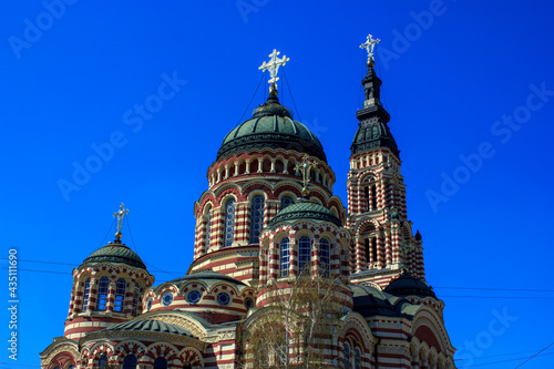 annunciation cathedral in Kharkiv  Ukraine against the blue sky