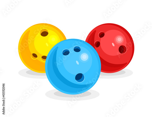 Bowling ball, red, blue and orange isolated on white background. Vector illustration