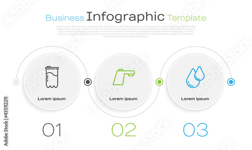 Set line Water filter cartridge, tap and drop. Business infographic template. Vector