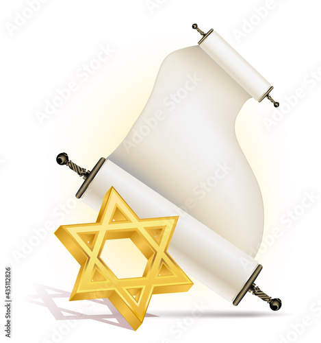 ancient Jewish scroll and golden Star of David vector illustration