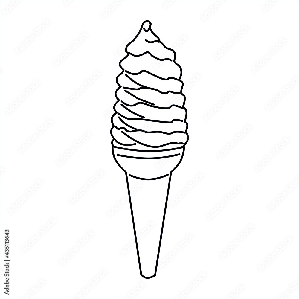 Ice cream. waffle cone. dessert. black and white outline. summer. vector eps 10. Coloring book page for children Ice cream. waffle cone. dessert. black and white outline. summer. vector eps 10. Coloring book page for children