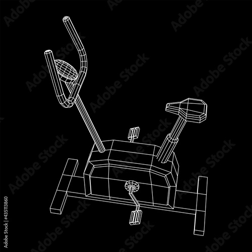 Excercise Bike. Gym equipment. Sport cardio fitness concept. Wireframe low poly mesh vector illustration.