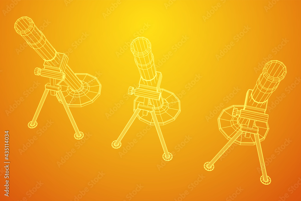 Fototapeta premium Firearm weapon army mortar and mine. Wireframe low poly mesh vector illustration