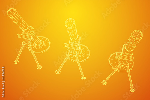Firearm weapon army mortar and mine. Wireframe low poly mesh vector illustration