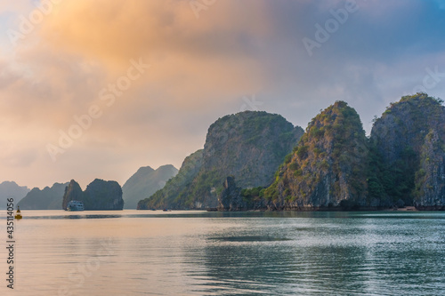 Colorful sunset over Ha Long Bay, Vietnam