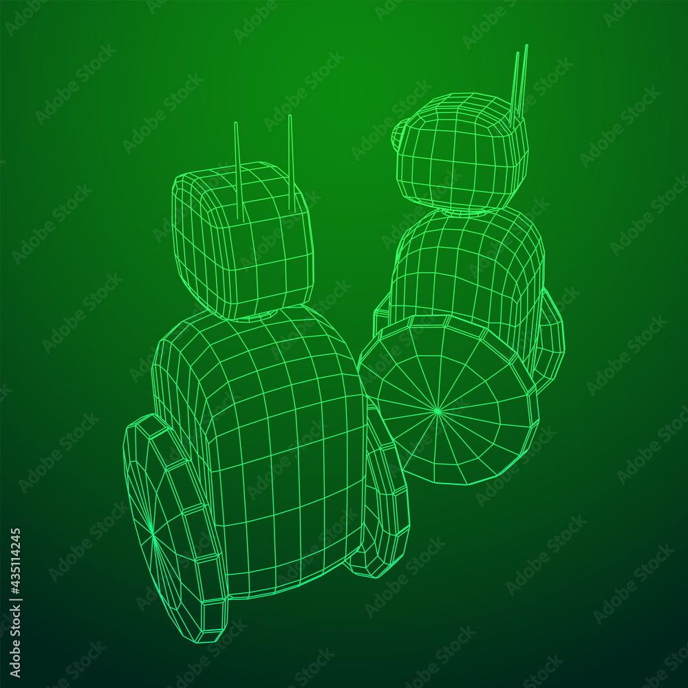 Robot Promoter LCD Screen on two wheels. Ad promo bot. Wireframe low poly mesh vector illustration Robot Promoter LCD Screen on two wheels. Ad promo bot. Wireframe low poly mesh vector illustration