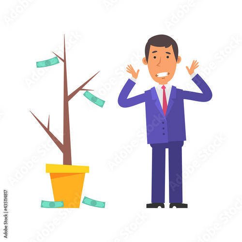 Money Tree. Businessman terrified. Vector characters