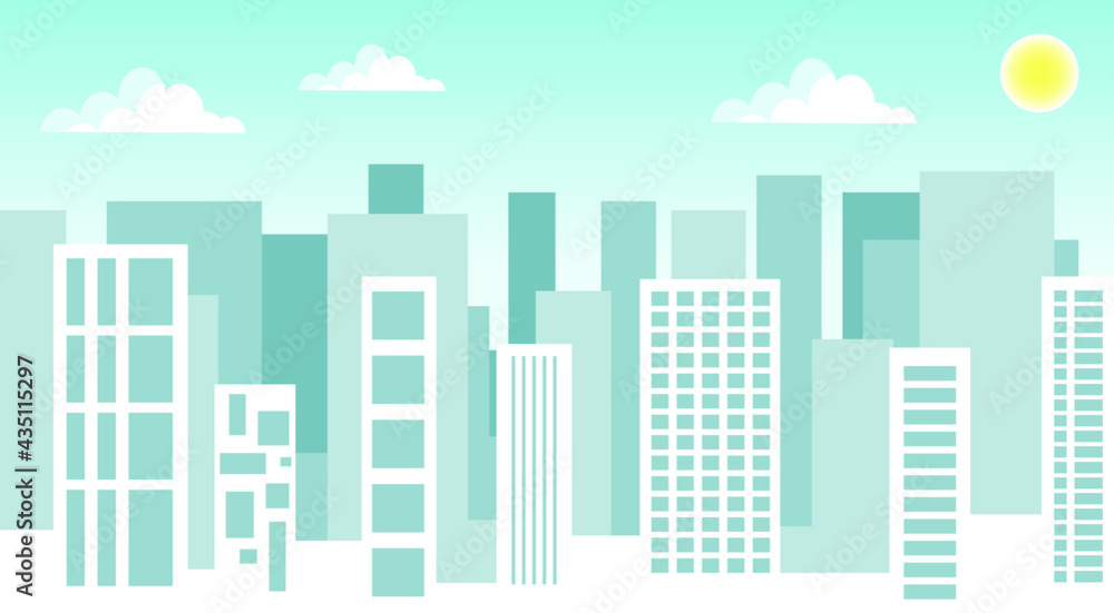 Architecture pattern. Cityscape silhouette with clouds. Day city skyline. VECTOR ILLUSTRATION.