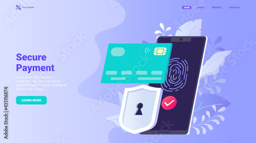 Secure payment vector illustration. Personal information security. Money security, online payment technology. Online services protection system. Banner, website, landing page, hero image design.