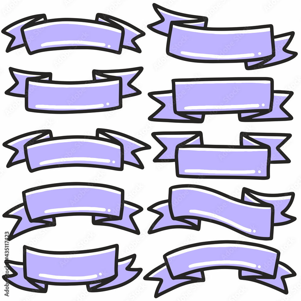 purple ribbon icon banner hand-drawn doodle art and design element