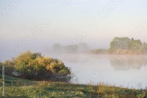 Light morning fog over the Staritsa River in late spring