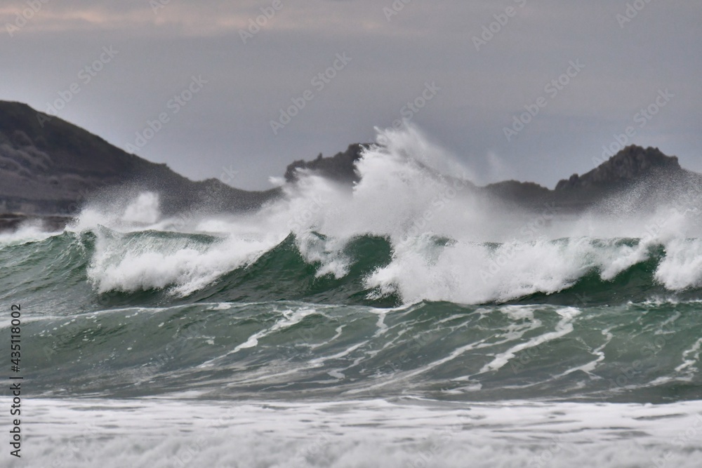 Beautiful waves on the coast in Brittany. France
