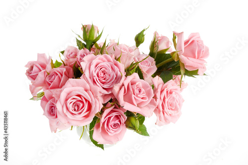 Beautiful pink rose flowers arrangement isolated on white background © vetre